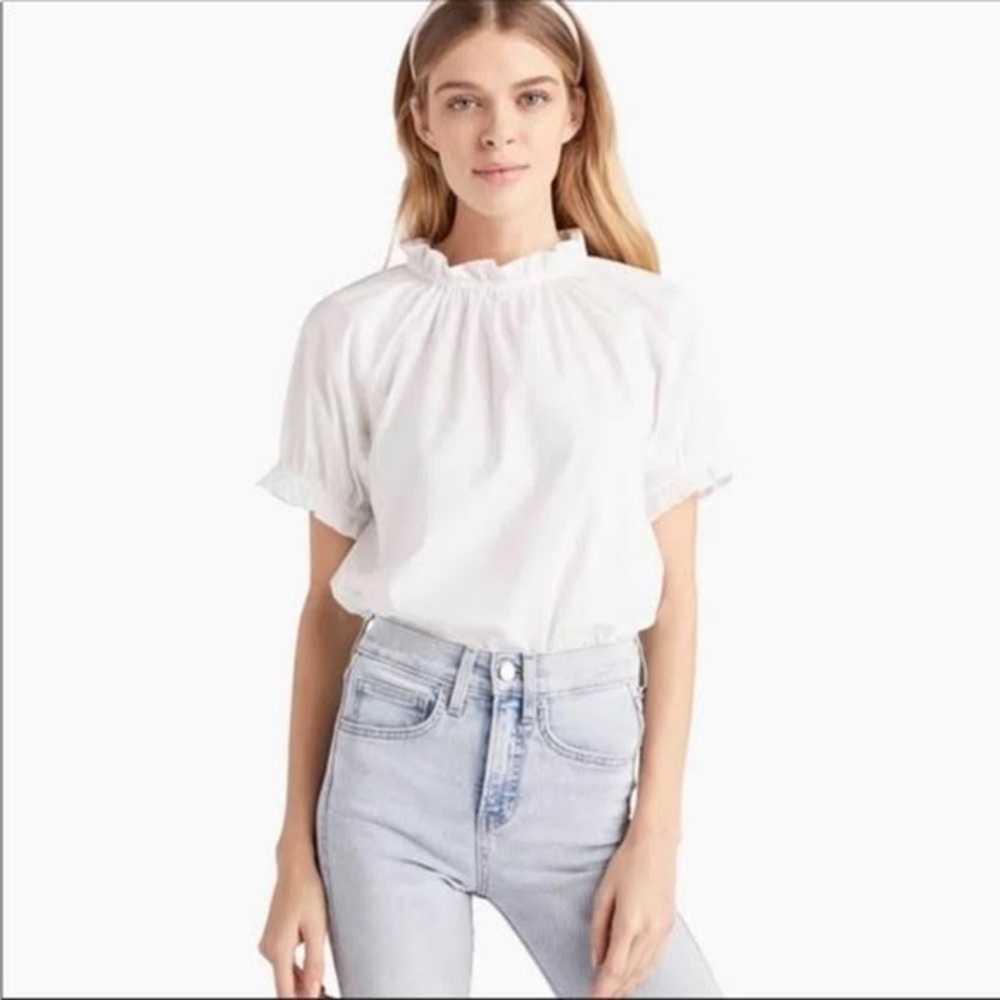 Hill House The Kit Top in White Size Small Short Sleeve High Neck